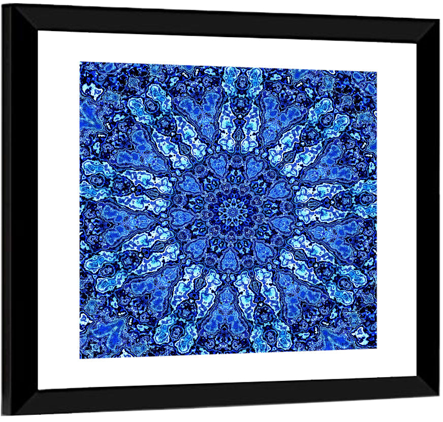 Blue Fractal Mandala Wall Art