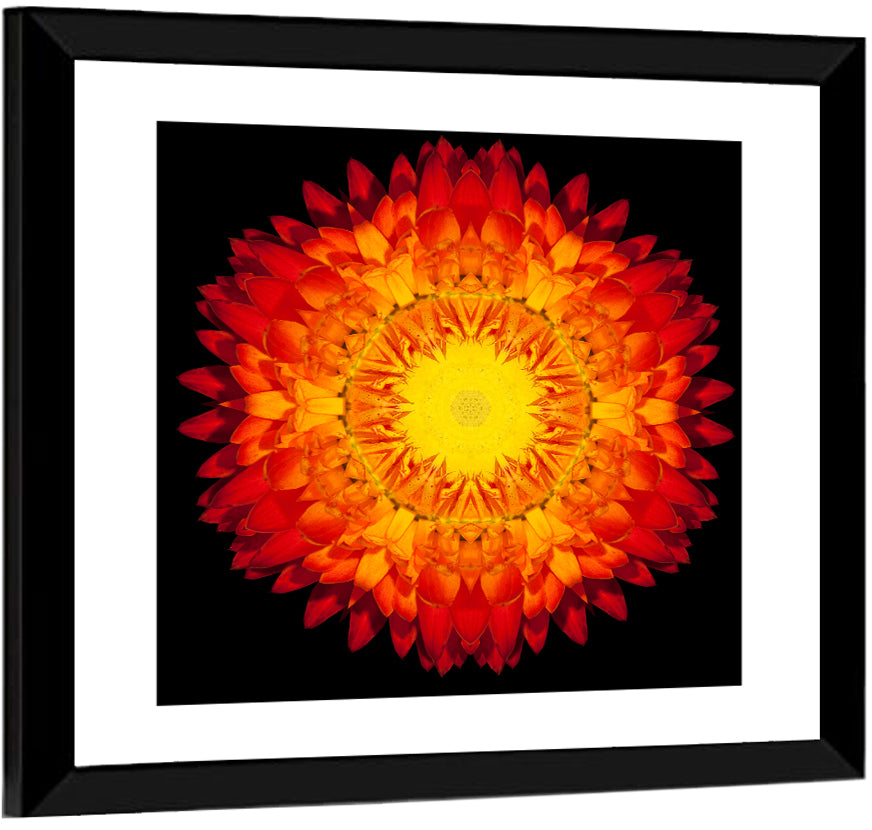 Radiant Red Kaleidoscopic Mandala Flower Wall Art