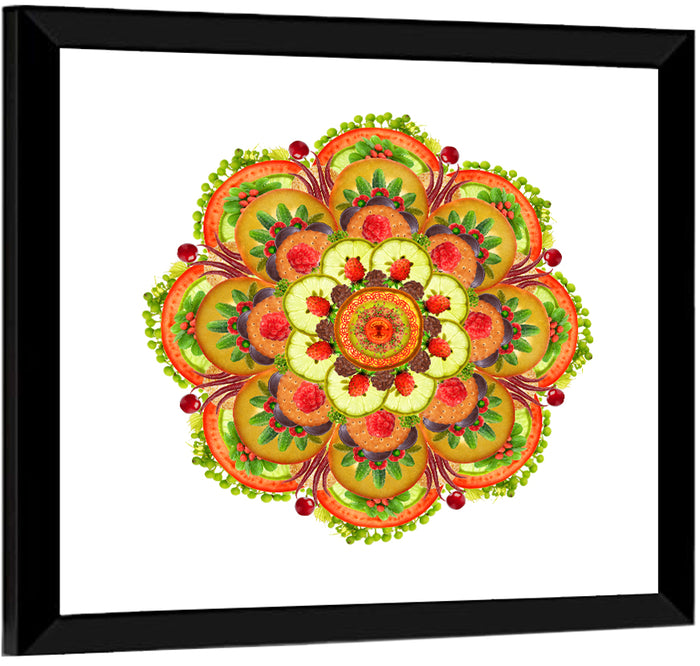 Vegetarian Pizza Mandala Wall Art as a framed print