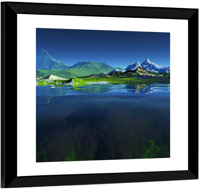 Mountain Lake Split View Wall Art as a framed print