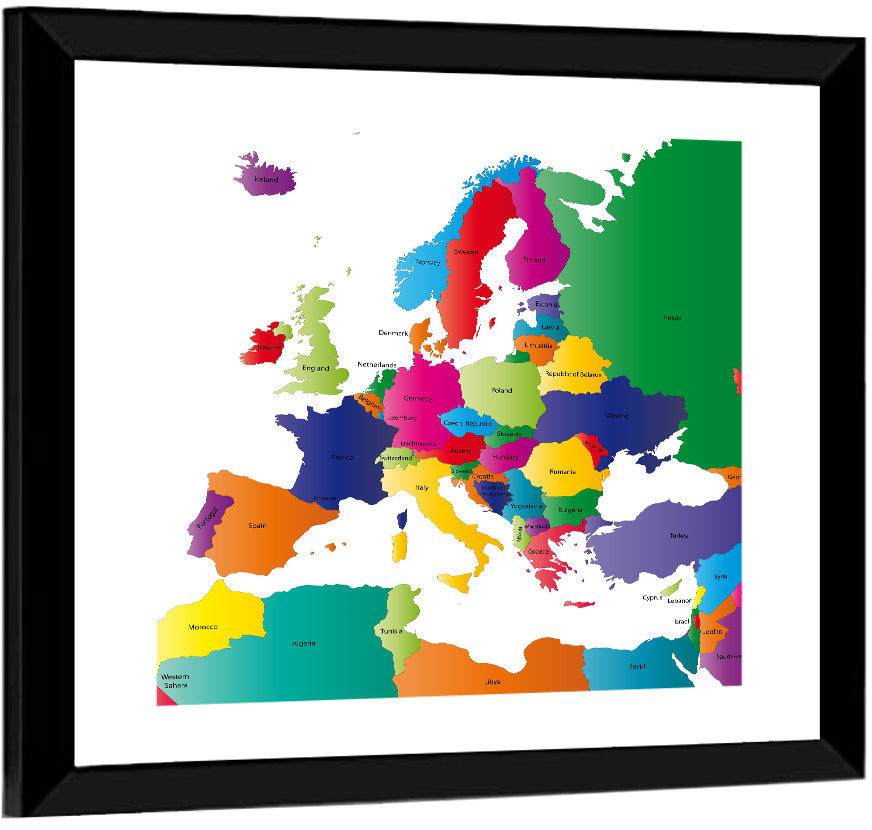 Modern Coloured Map of Europe Wall Art
