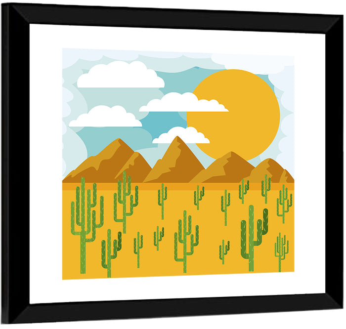 Sunny Desert Landscape Wall Art as a framed print