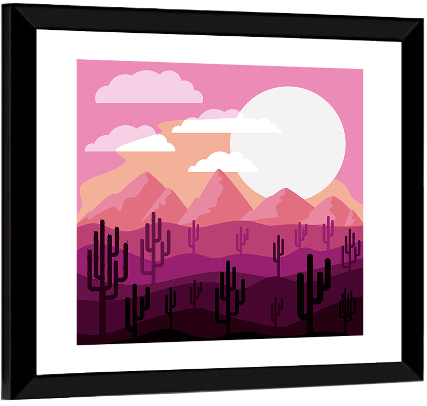 Saguaro Sunset Illustration Wall Art