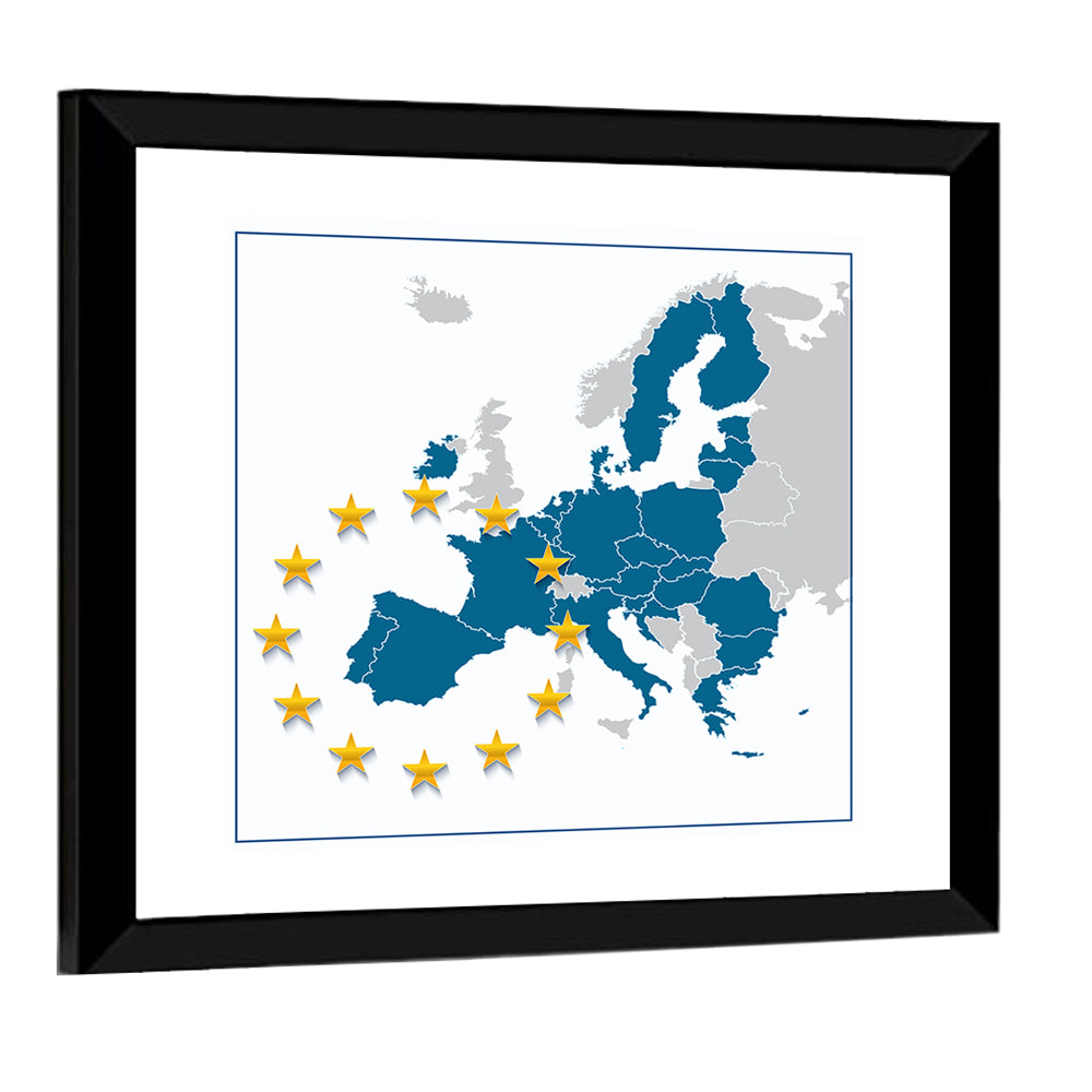 European Union Map with Stars Wall Art