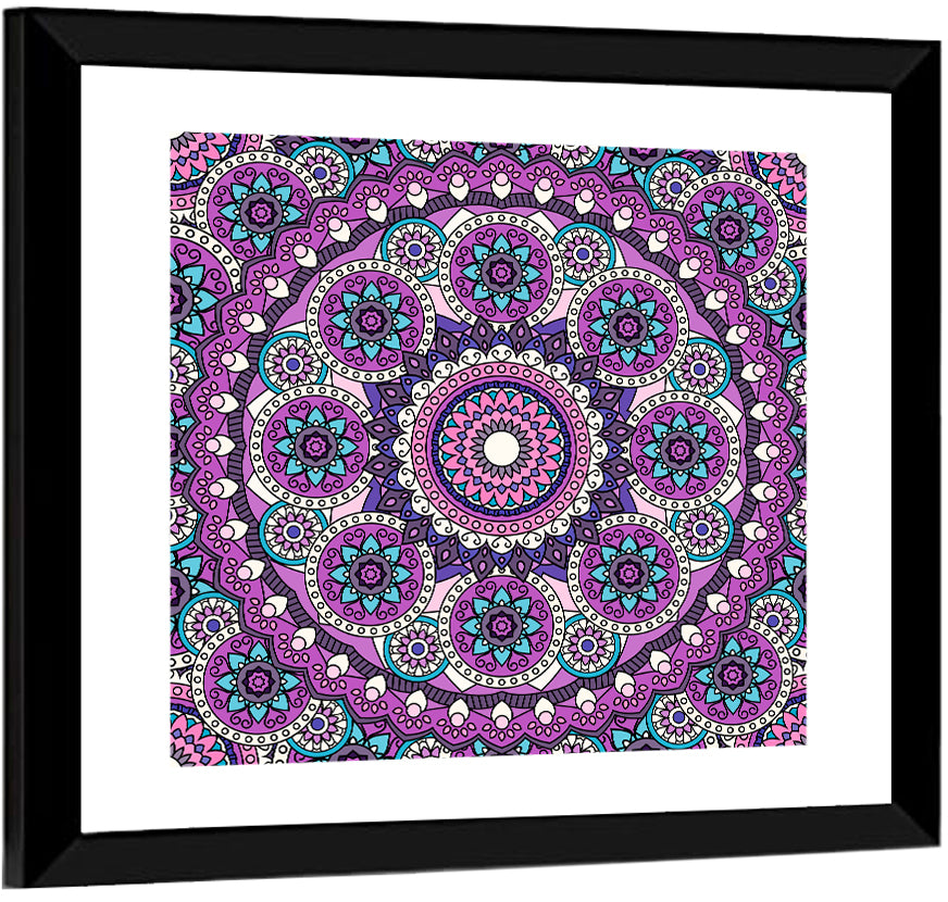 Vibrant Purple Teal Mandala Pattern Wall Art