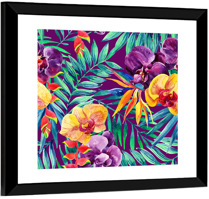 Tropical Orchid and Palm Pattern Wall Art
