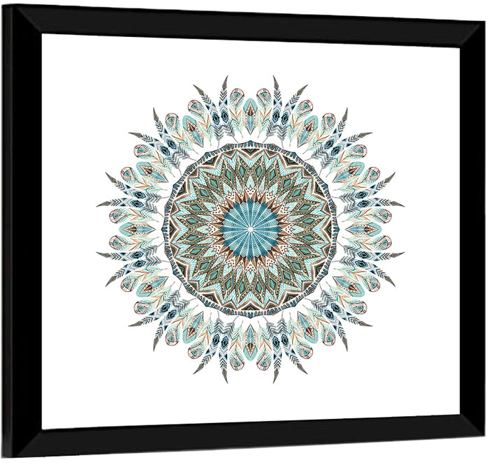 Layered Feather Mandala Wall Art as a framed print