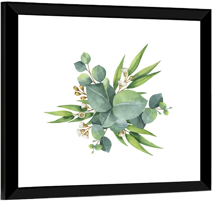 Eucalyptus Leaf Watercolor Cluster Wall Art as a framed print