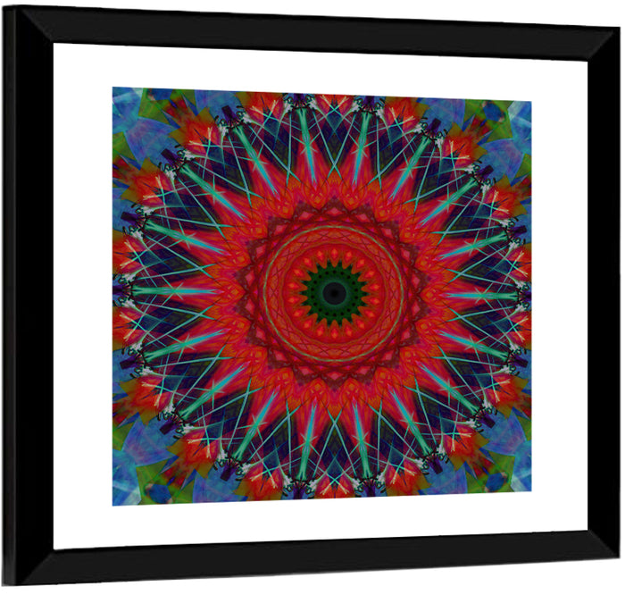 Lotus Blossom Starburst Mandala Wall Art as a framed print