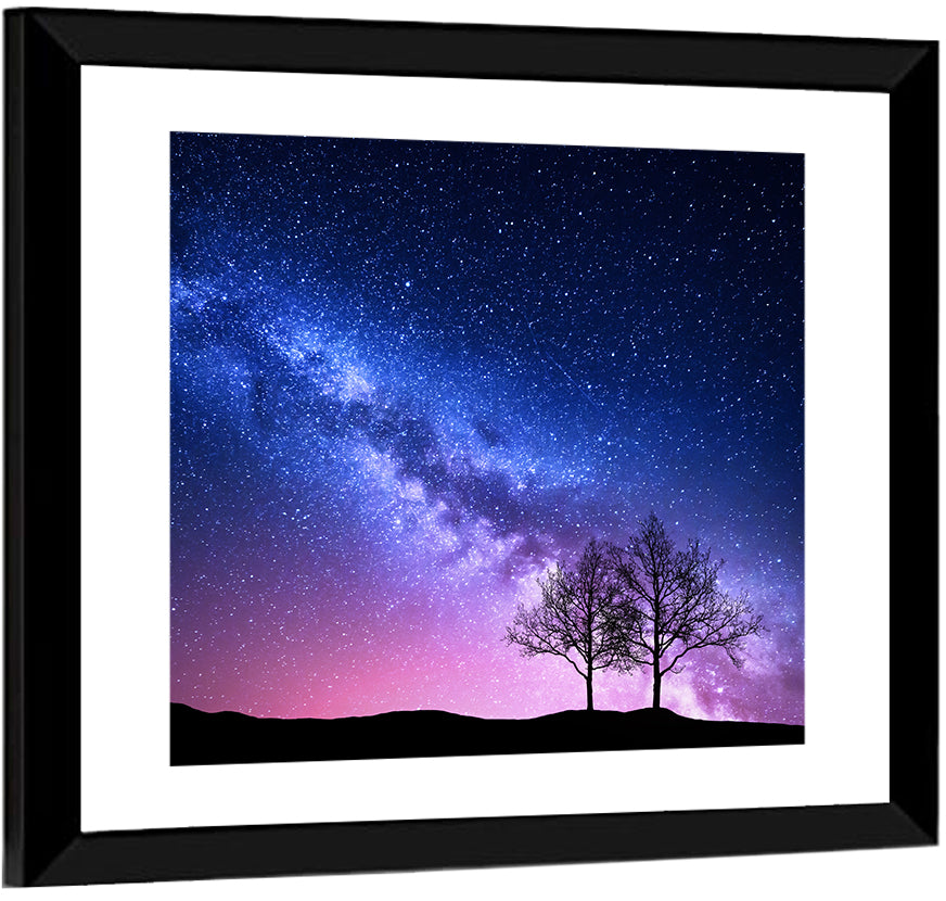 Milky Way Nebula Sky with Silhouetted Trees Wall Art