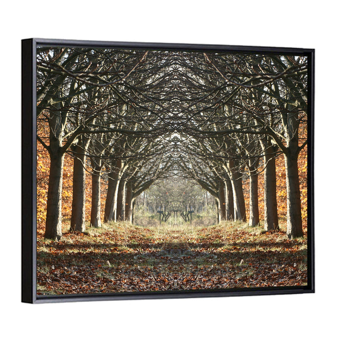 Danish Autumn Tree-lined Path Wall Art as a framed canvas