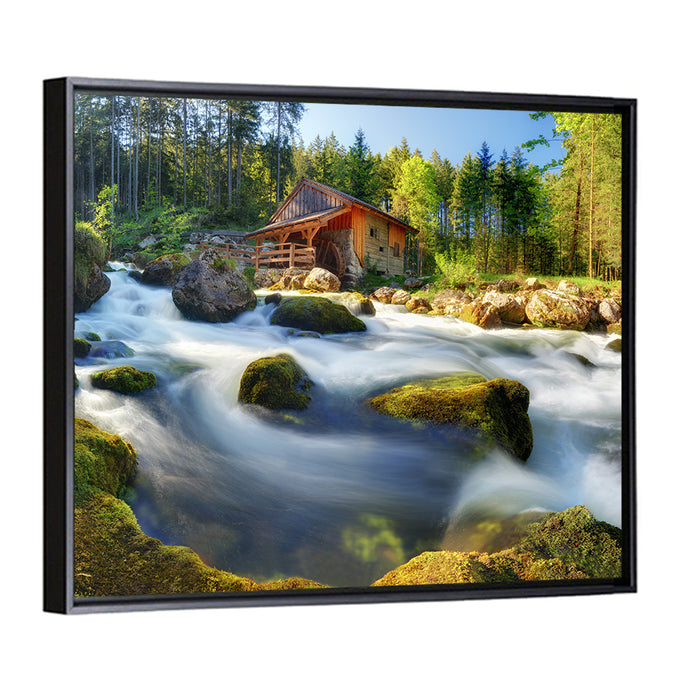 Salzburg Stream with Watermill Wall Art as a framed canvas
