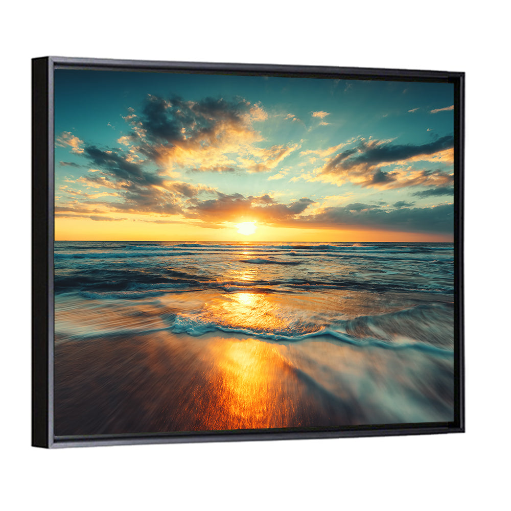 Sunlit Cloudscape Over Beach Wall Art