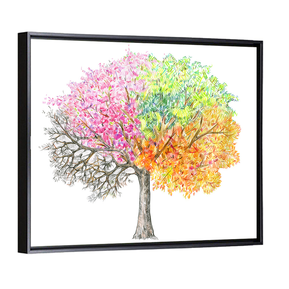 Four Seasons Tree Illustration Wall Art