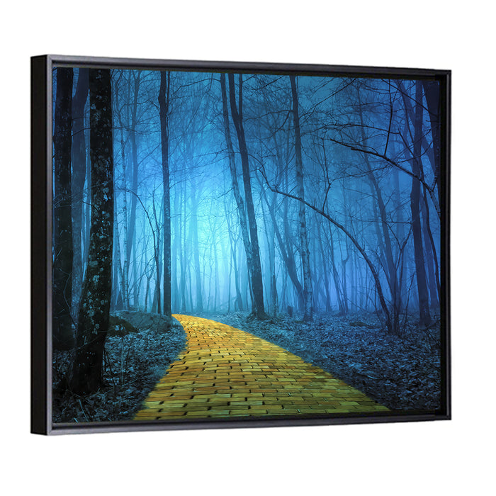 Misty Yellow Brick Road Wall Art as a framed canvas
