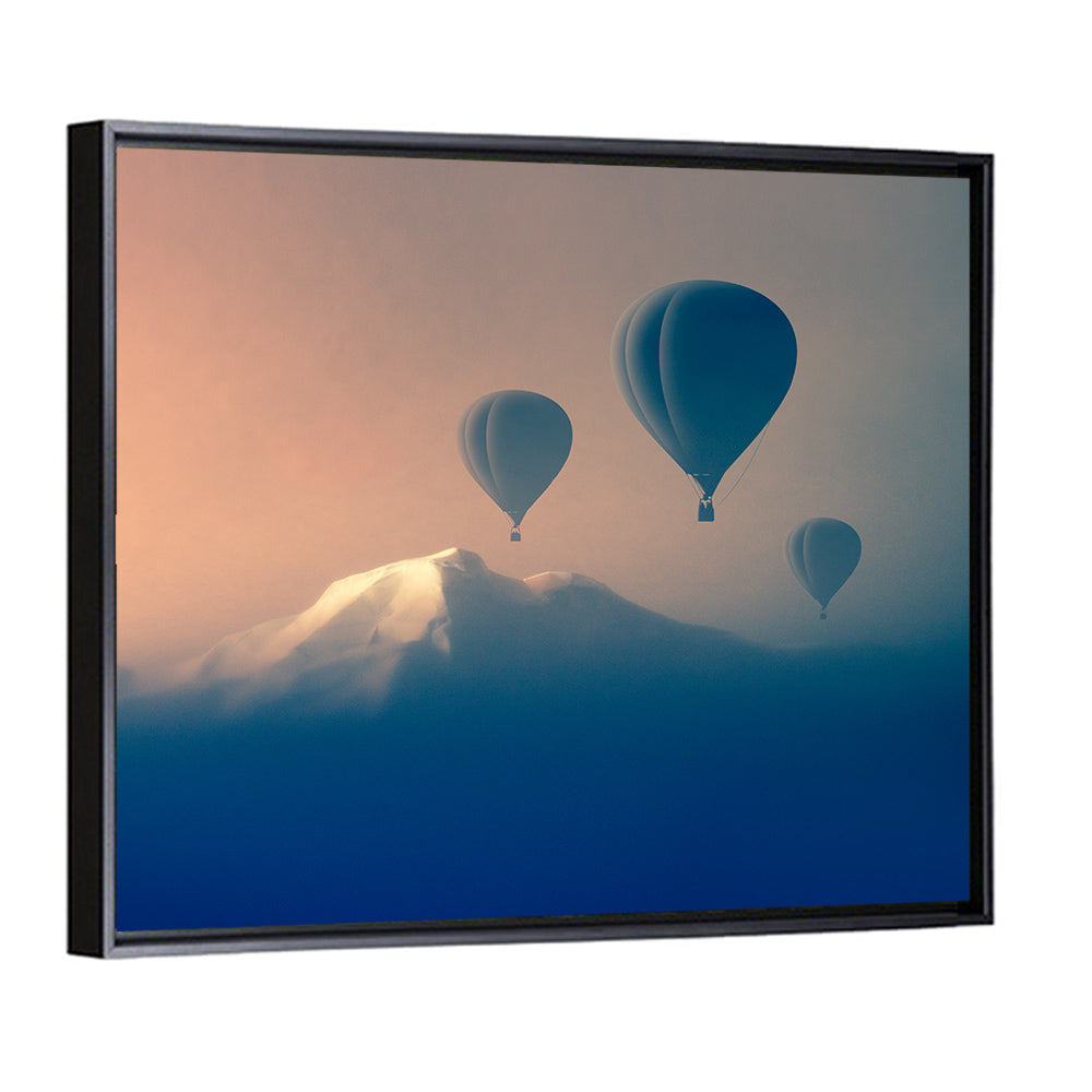 Three Hot Air Balloons Over Misty Peak Wall Art