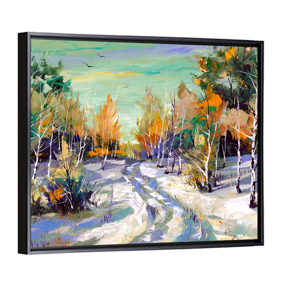 Winter Birch Forest Path Wall Art