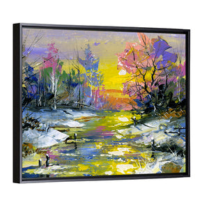 Snowy Stream Sunset Wall Art