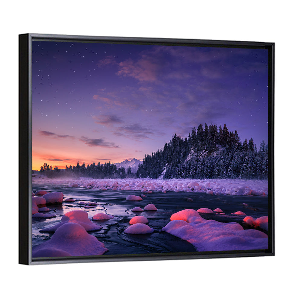 Twilight River and Snowy Pines Wall Art