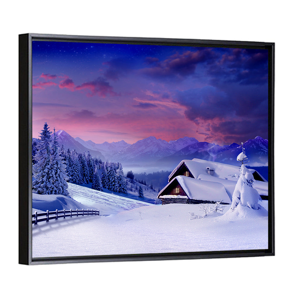 Snowy Mountain Cabin Wall Art