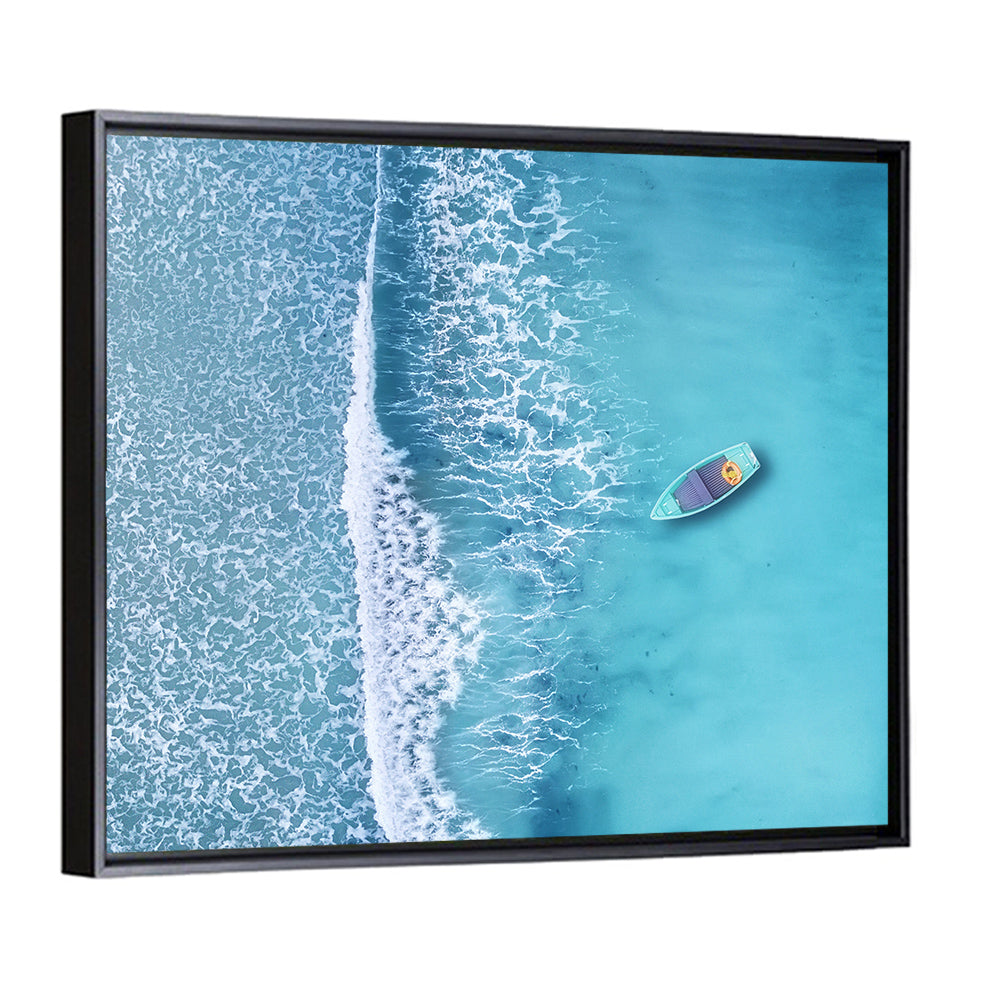 Lone Boat Over Turquoise Waves Wall Art