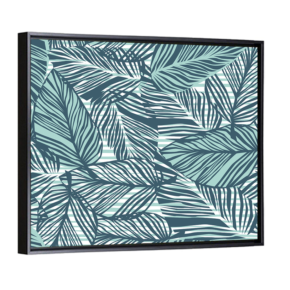 Striped Blue Palm Leaves Pattern Wall Art