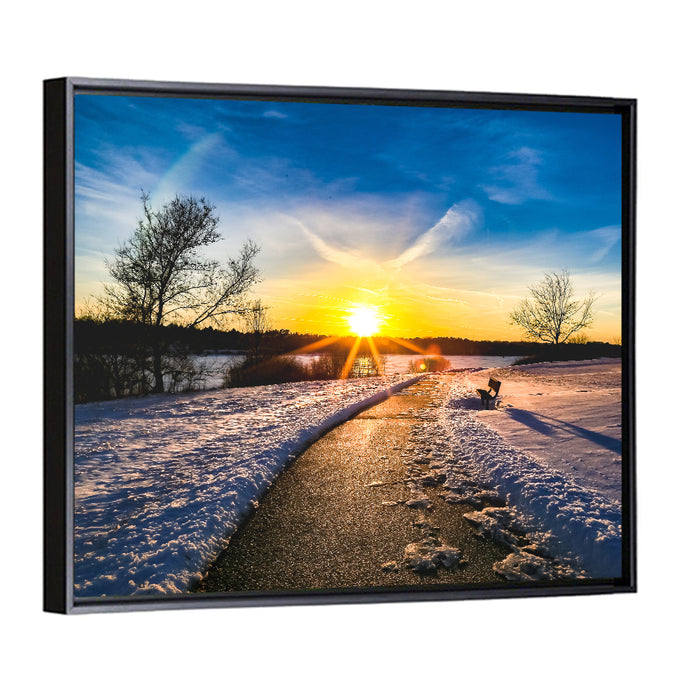 Lake Zorinsky Winter Sunrise Wall Art as a framed canvas