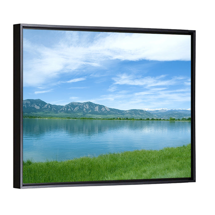 Boulder Reservoir and Flatirons Wall Art as a framed canvas