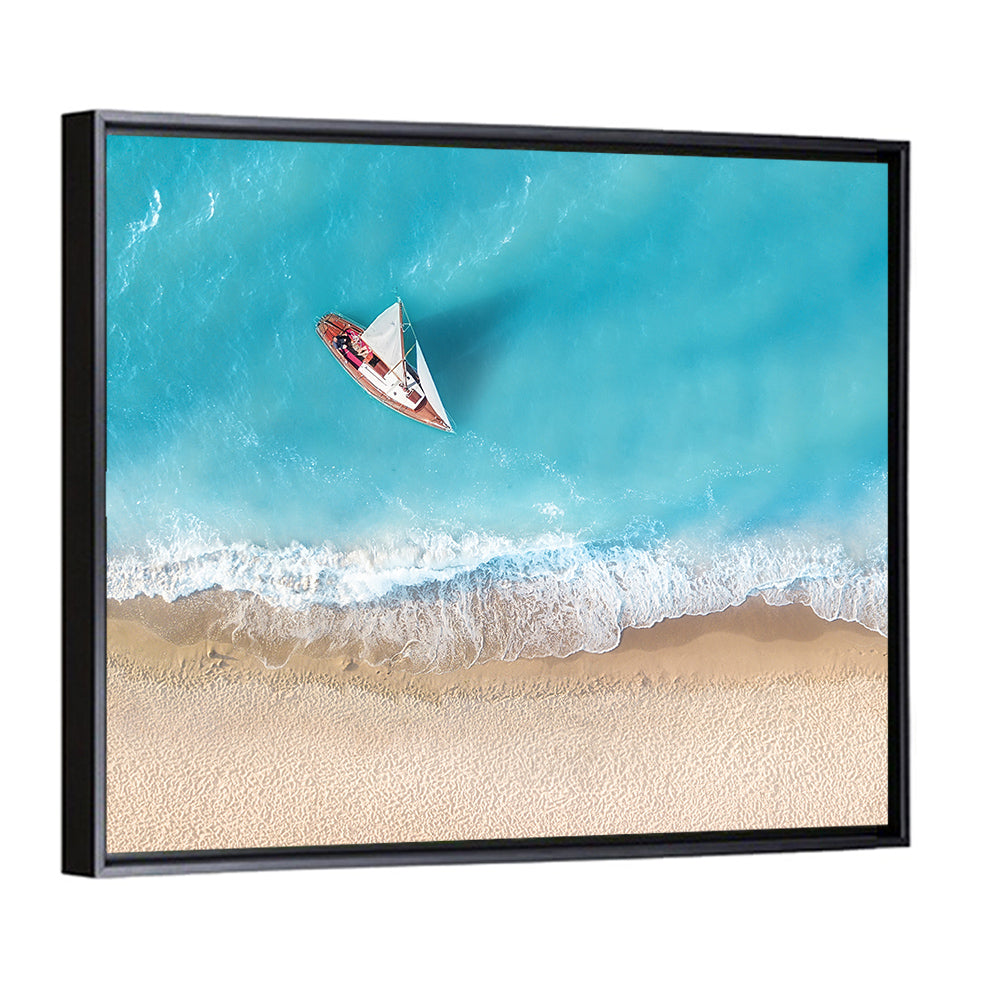 Centered Sailboat Over Turquoise Sea Wall Art