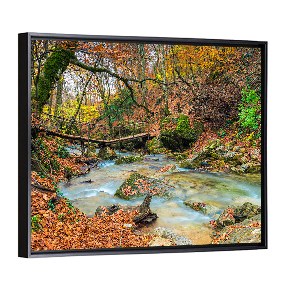 Mossy Footbridge in Autumn Forest Wall Art