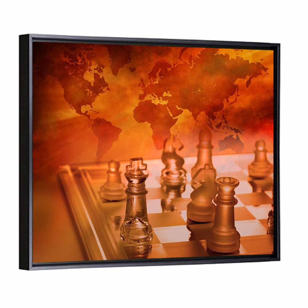Chess with Faded World Map Wall Art