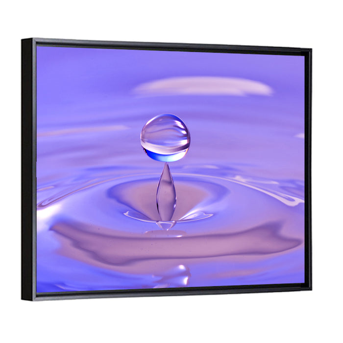 Purple Water Droplet Splash Wall Art as a framed canvas