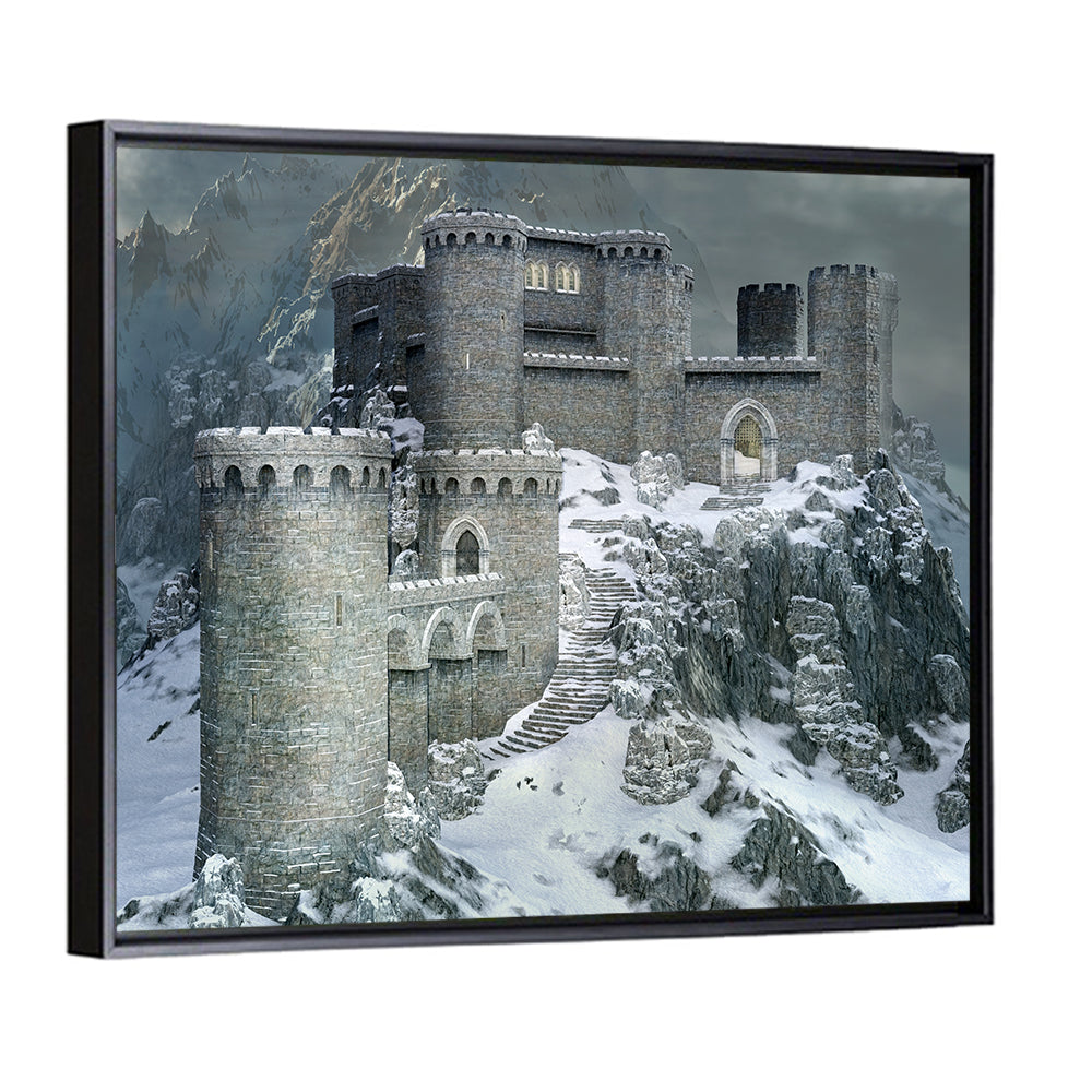 Snowy Medieval Castle Illustration Wall Art