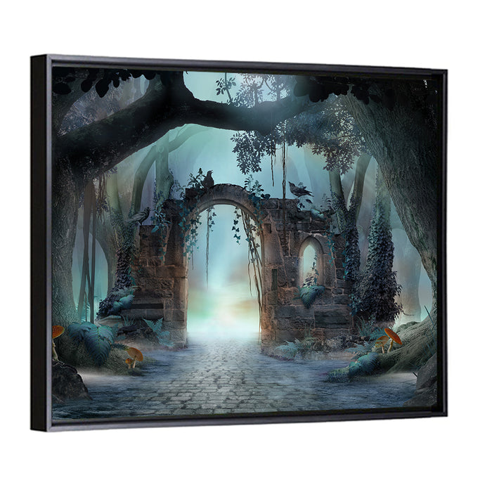 Enchanted Foggy Forest Wall Art as a framed canvas