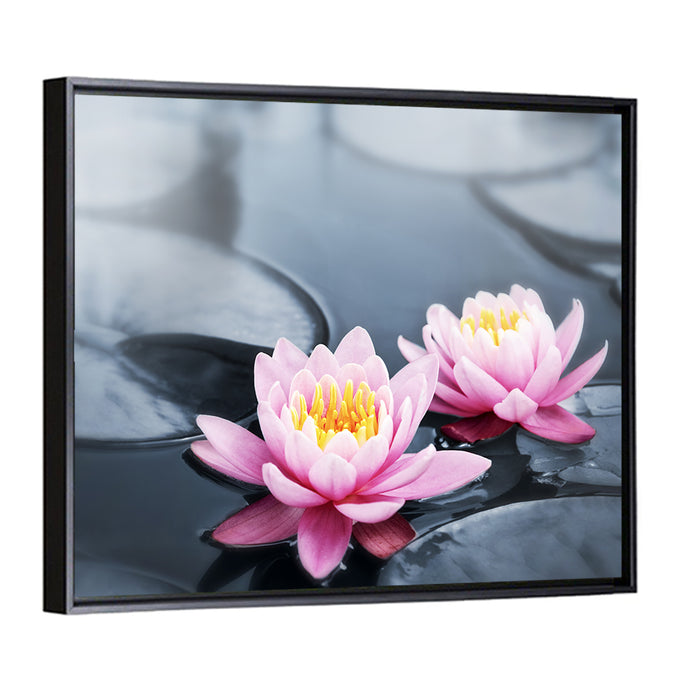 Pink Water Lilies Wall Art as a framed canvas