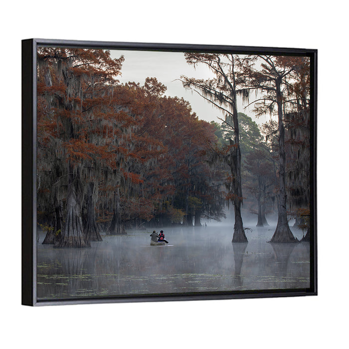 Caddo Lake Morning Mist Wall Art as a framed canvas