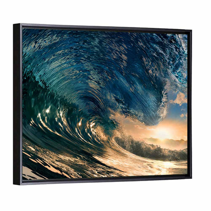 Sunset Barrel Wave Wall Art as a framed canvas