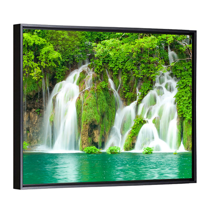 Plitvice Lakes Cascades Wall Art as a framed canvas