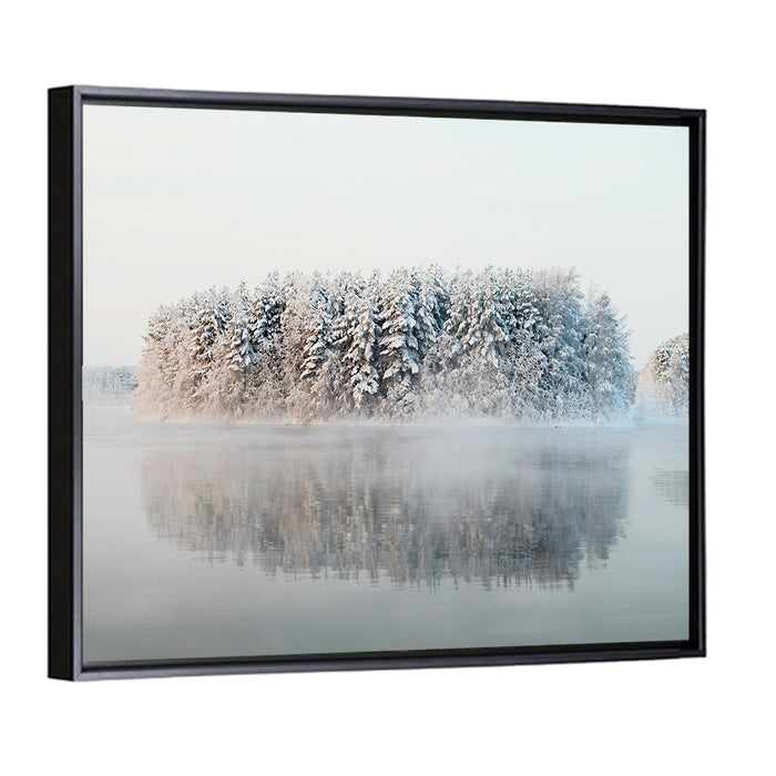 Misty Karelia Lake Wall Art as a framed canvas