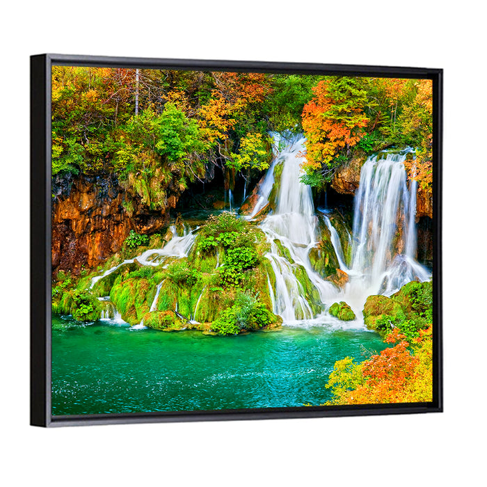 Plitvička Jezera Autumn Falls Wall Art as a framed canvas