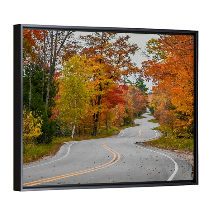 Winding Autumn Highway Wall Art as a framed canvas