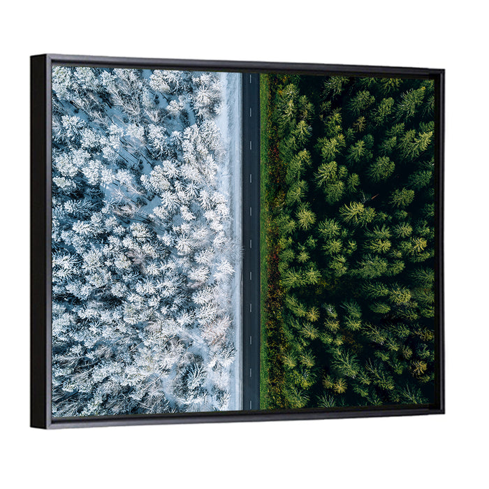 Summer and Winter Forests Wall Art as a framed canvas