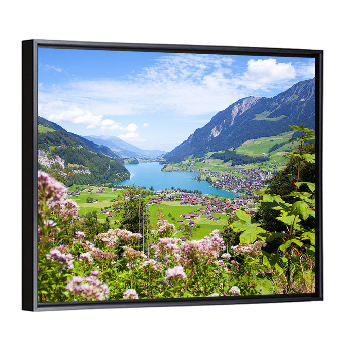 Lungern Village with Wildflowers Wall Art as a framed canvas
