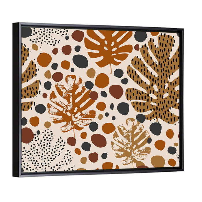 Monstera and Palm Leaf Pattern Wall Art as a framed canvas