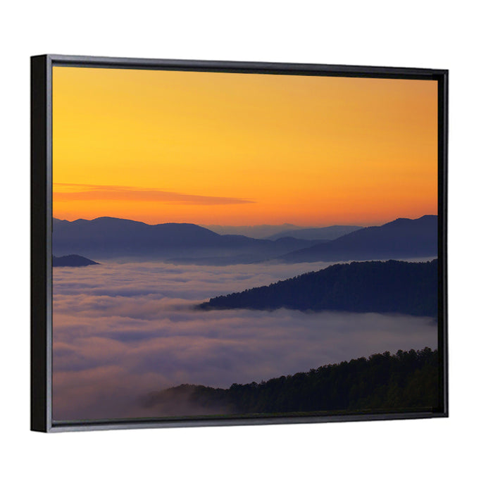 Cloud Sea Over Mountains at Golden Dawn Wall Art as a framed canvas