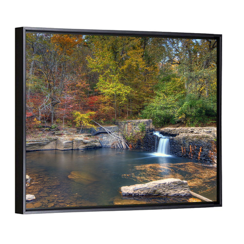 Freeman Mill Stone Dam Pond Wall Art, framed canvas, square