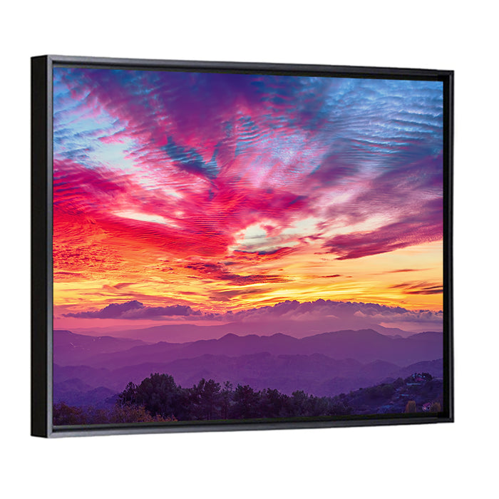 Golden Dusk Cloud Mountains Wall Art as a framed canvas