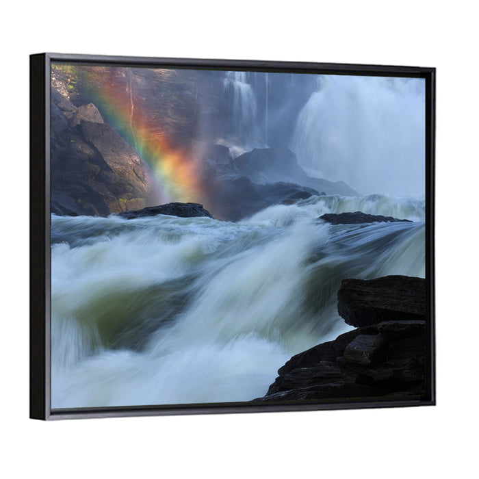 Rainbow Over Rushing River Wall Art as a framed canvas