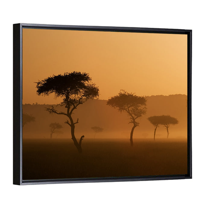 Massai Mara Morning Mist Wall Art as a framed canvas
