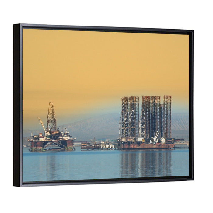 Baku Oil Rigs at Dusk Wall Art as a framed canvas